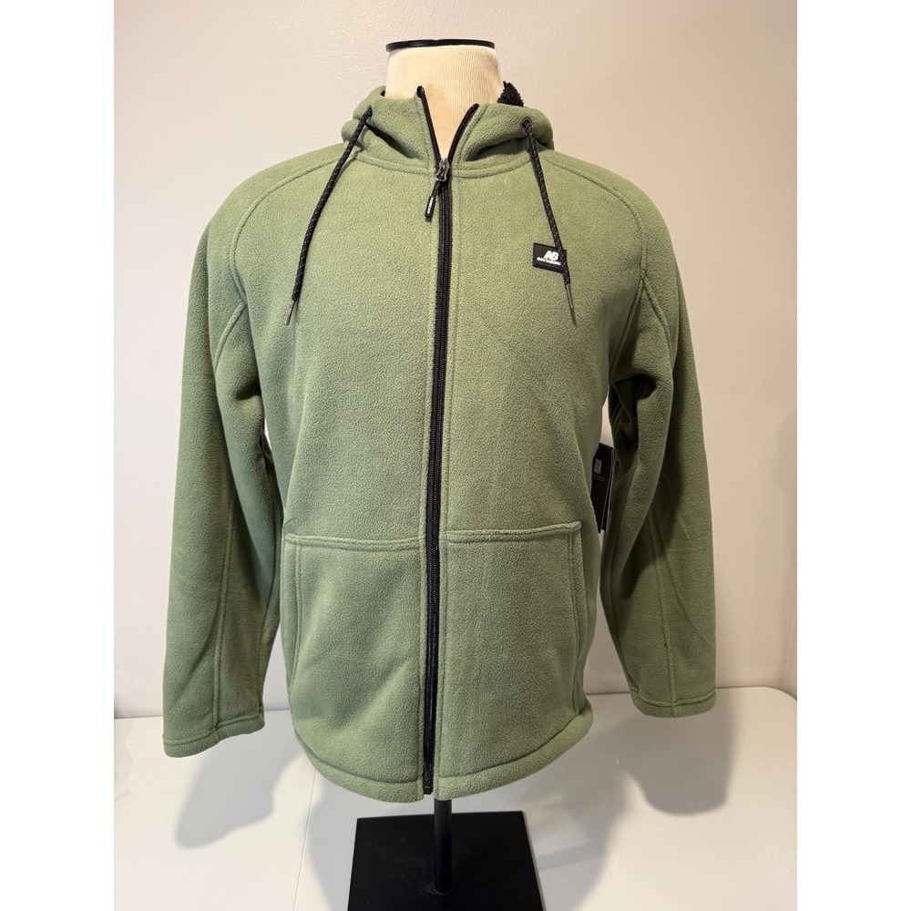 New Balance Jacket Men's Small Green Hooded Sherpa Lined Long Sleeve Full Zip